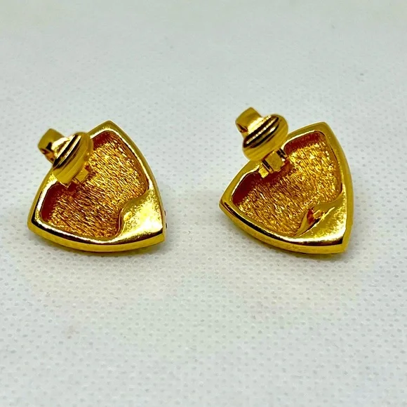 Chr. Dior Vintage Gold Plate Pave’ Crystal Triangular Pearl Clip Earrings - Picture 6 of 10